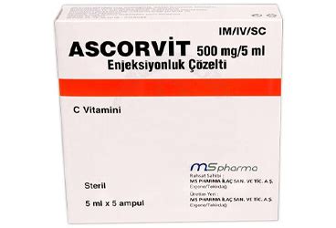 Ascorvit 500 Mg/5 Ml Enjeksiyonluk Cozelti (5 Ampul) Fiyatı