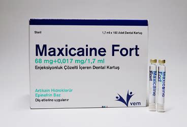 Maxicaine Fort 68 Mg+ 0.017 Mg/1.7 Ml Enjeksiyonluk Cozelti Iceren Dental Kartus(100 Adet) Fiyatı