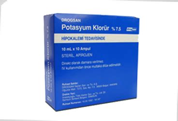 Potasyum Klorur 75 Mg/1 Ml Enjeksiyonluk Cozelti. 10 Ml Ampul Fiyatı