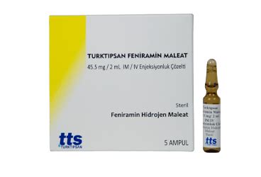 Turktipsan Feniramin Maleat 45.5 Mg/2 Ml Im/iv Enjeksiyonluk Cozelti (5 Ampul) Fiyatı